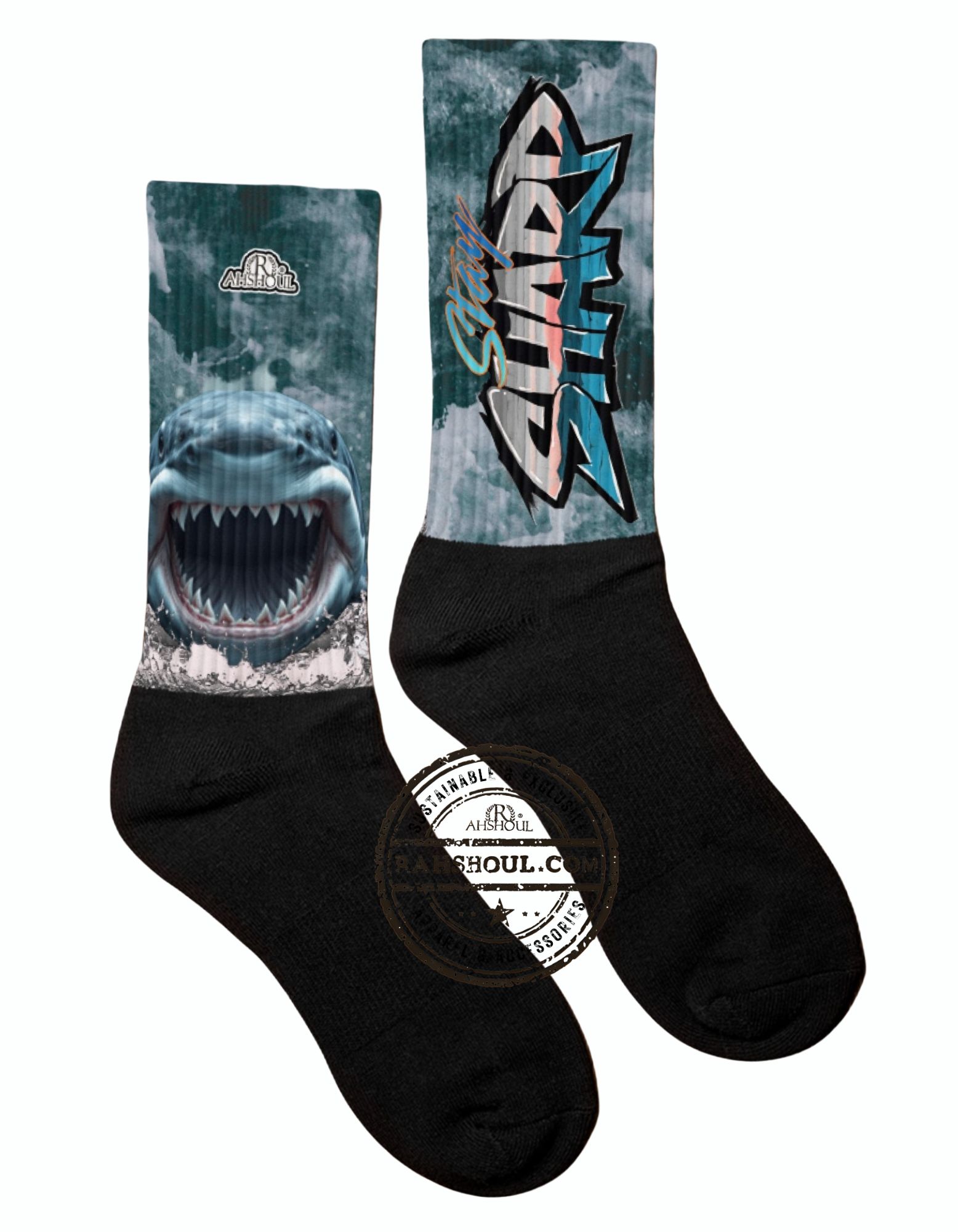 Photo of Rahshoul.com Stay Sharp Shark Theme Socks