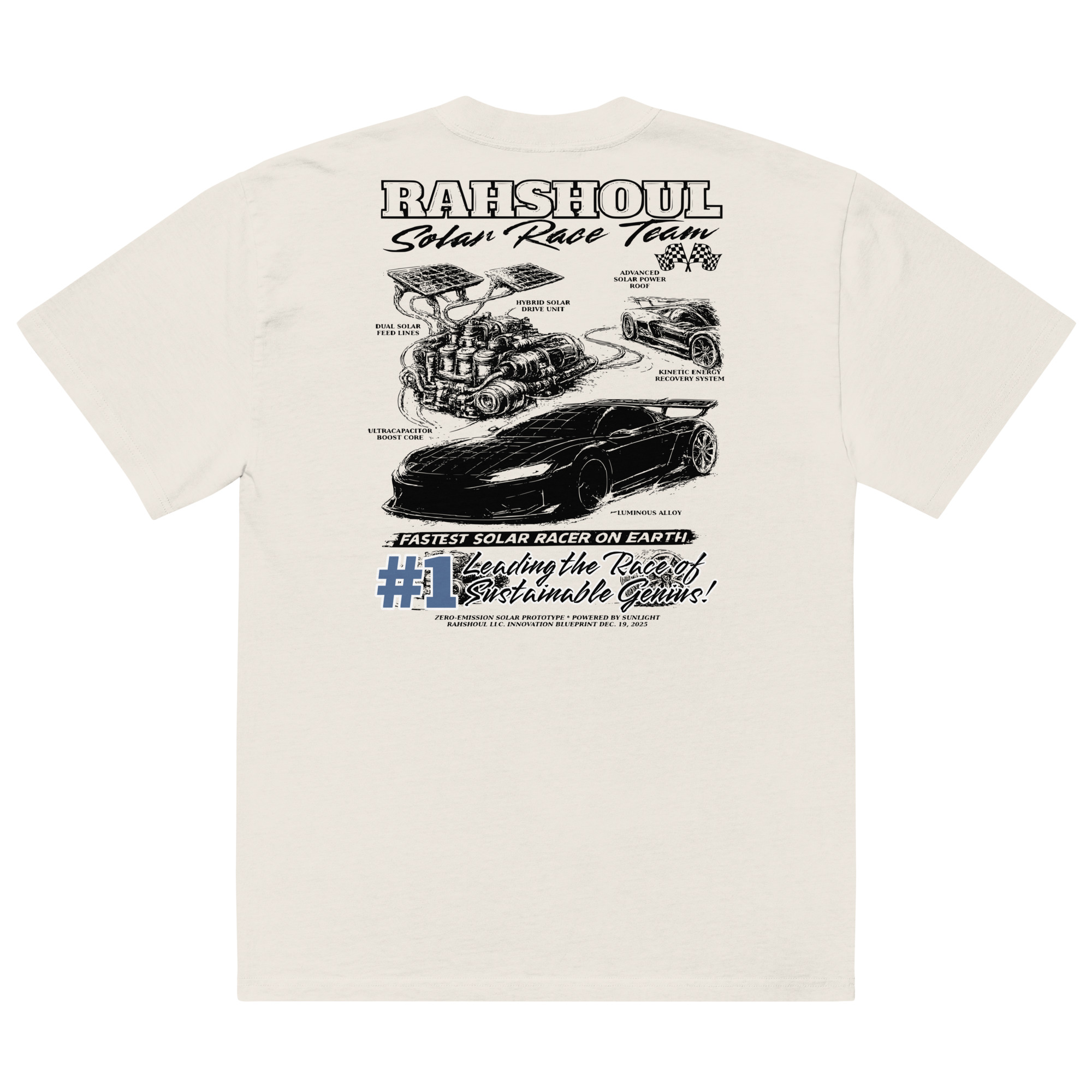 Photo of Model wearing Rahshoul.com Solar Race Team Boxy-Fit T-shirt