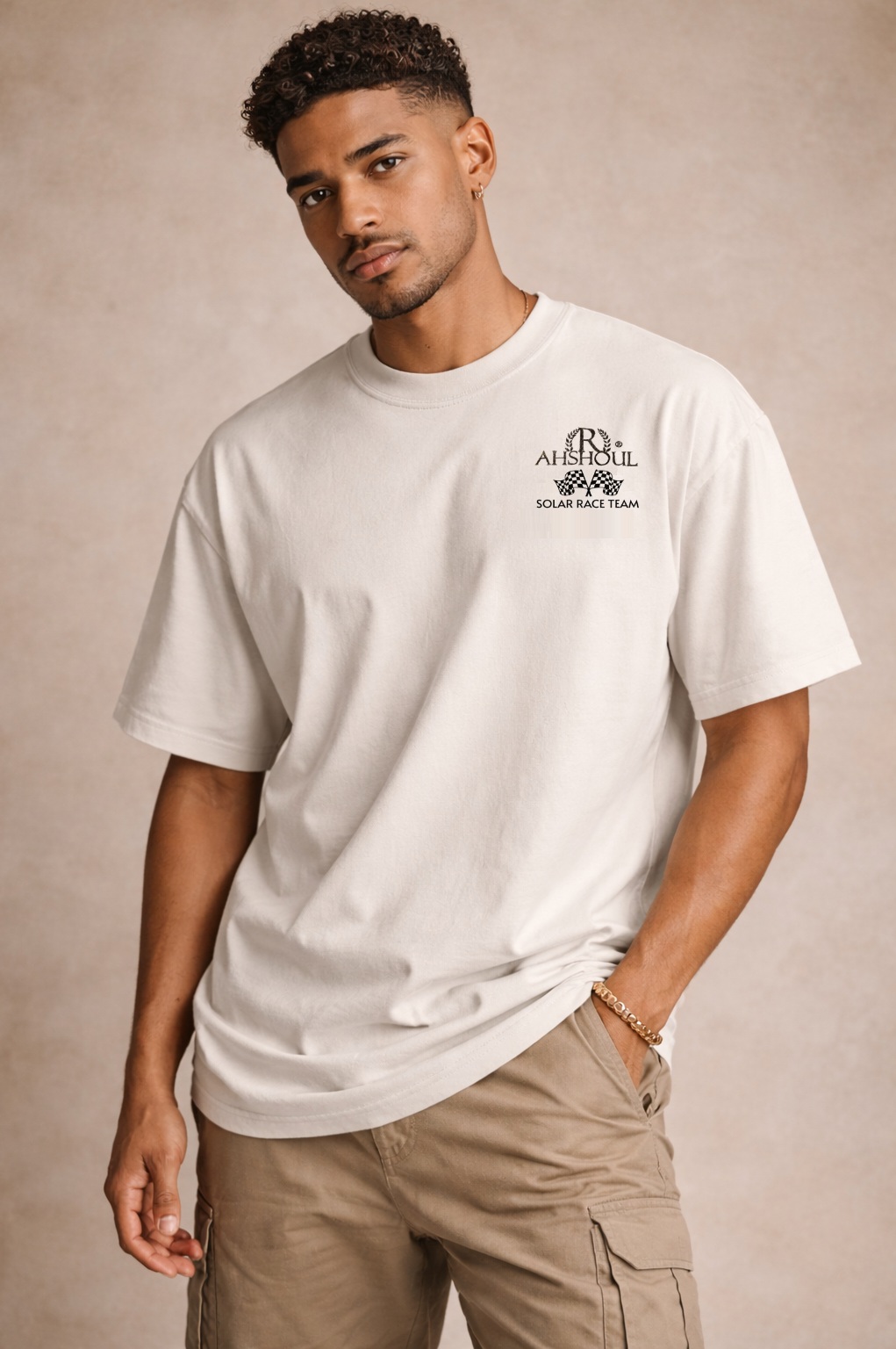 Photo of Model wearing Rahshoul.com Solar Race Team Boxy-Fit T-shirt