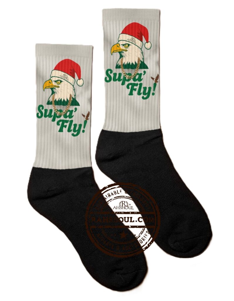 Photo of Rahshoul.com-Supa Fly Holiday Socks from the side.