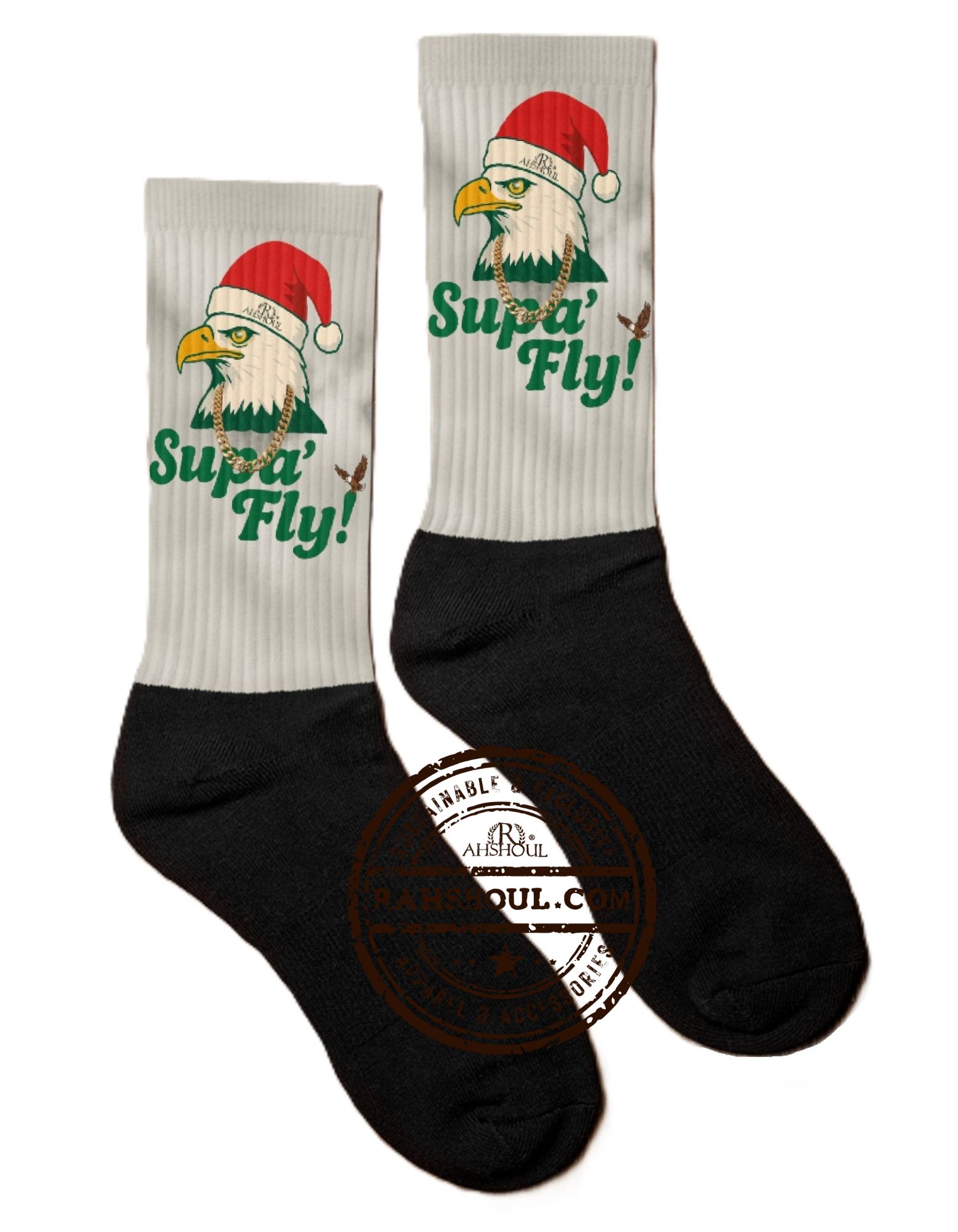 Photo of Rahshoul.com-Supa Fly Holiday Socks from the side.